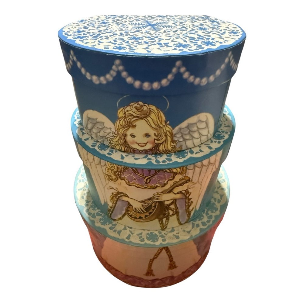 Angel Themed Decorative Boxes Set of 3 Nesting Christmas Boxes - Picture 5 of 10